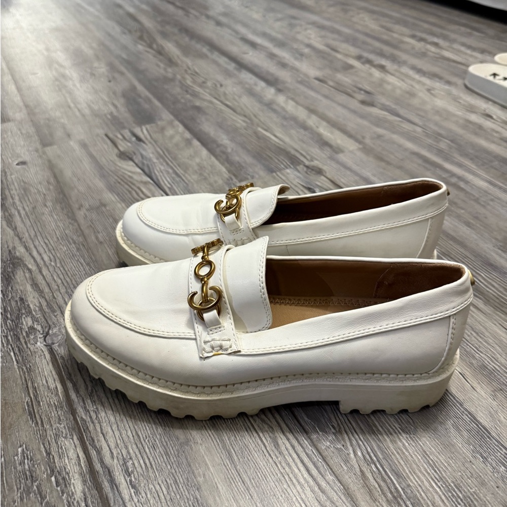 Elegant White Loafers with Gold Accent